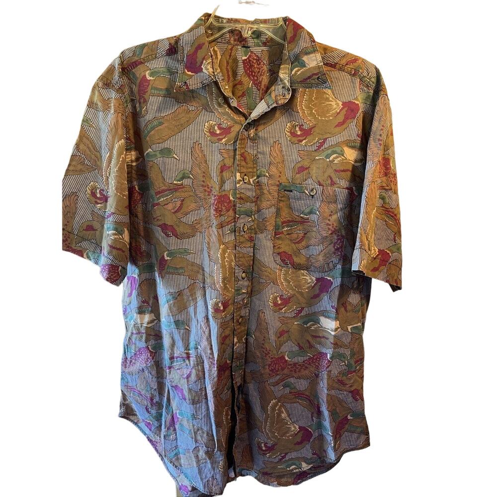 Allen Solly Vintage Men’s 17.5 34/35 Duck Print SS Button Down Cotton Shirt
